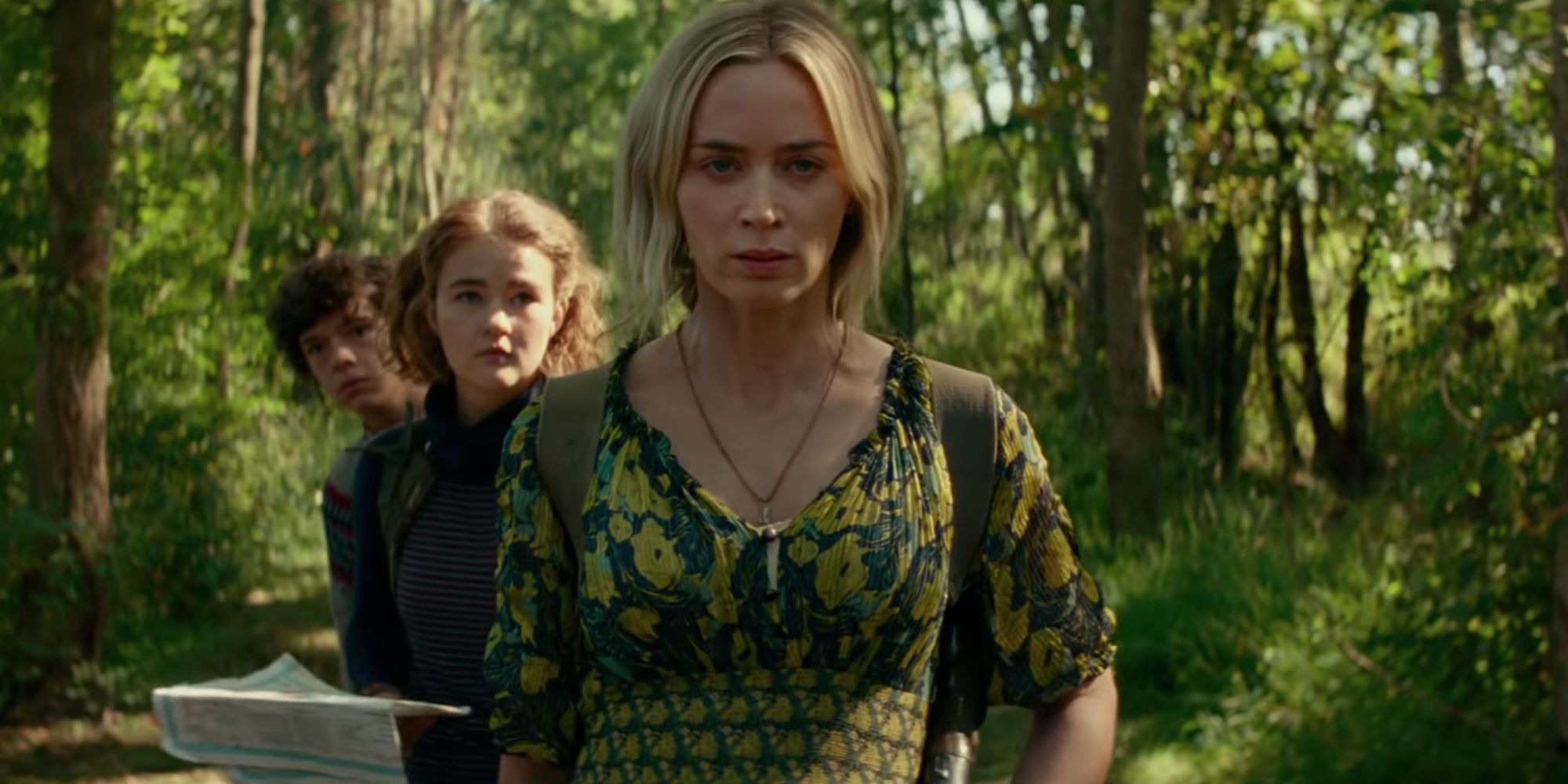 Emily Blunt, Millicent Simmonds and Noah Jupe in A Quiet Place 2