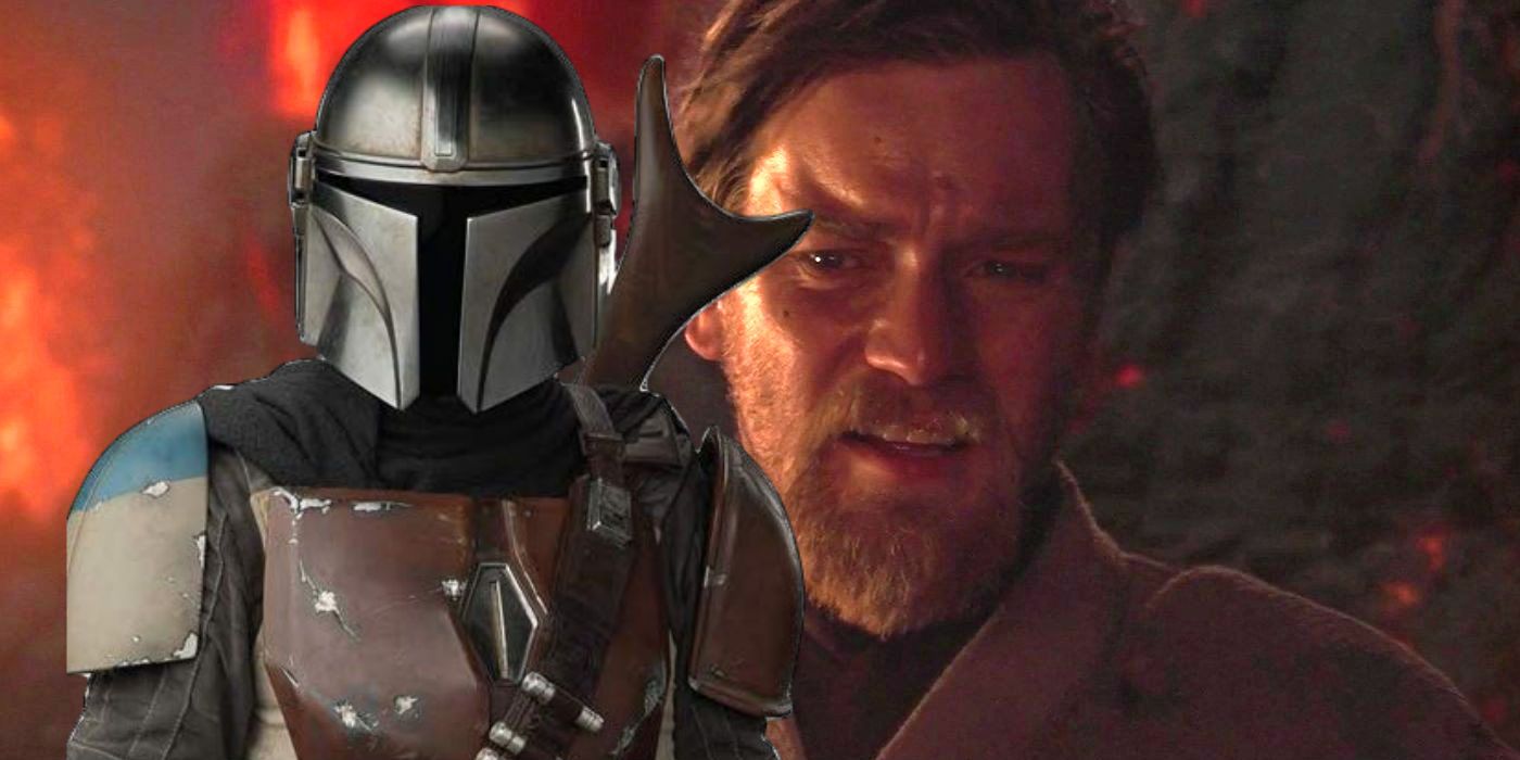 Ewan McGregor as Obi-Wan Kenobi in Star Wars Revenge of the Sith High Ground Meme and Pedro Pascal as The Mandalorian