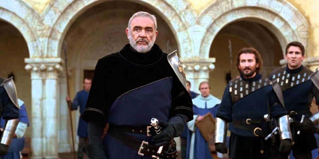 Sean Connery as King Arthur in First Knight with his guards