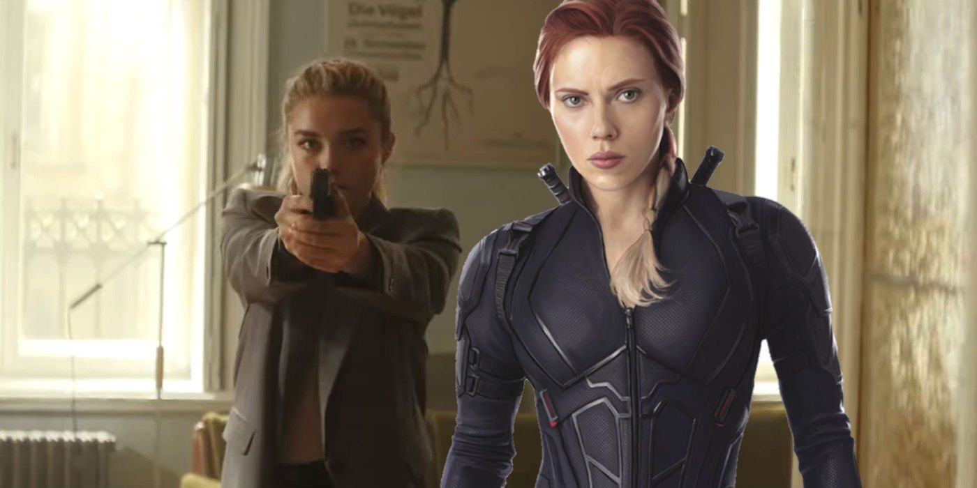 Florence Pugh as Yelena in Black Widow and Scarlett Johansson as Natasha in Avengers Endgame