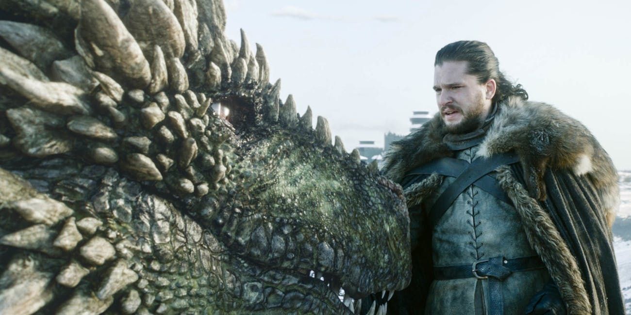 Jon snow and a dragon in Game of Thrones