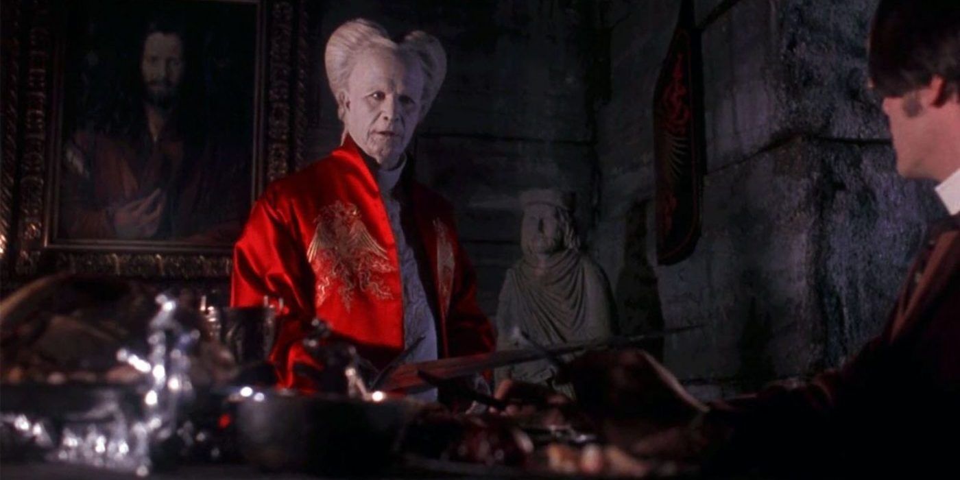 Dracula in a red gown in Bram Stoker's Dracula