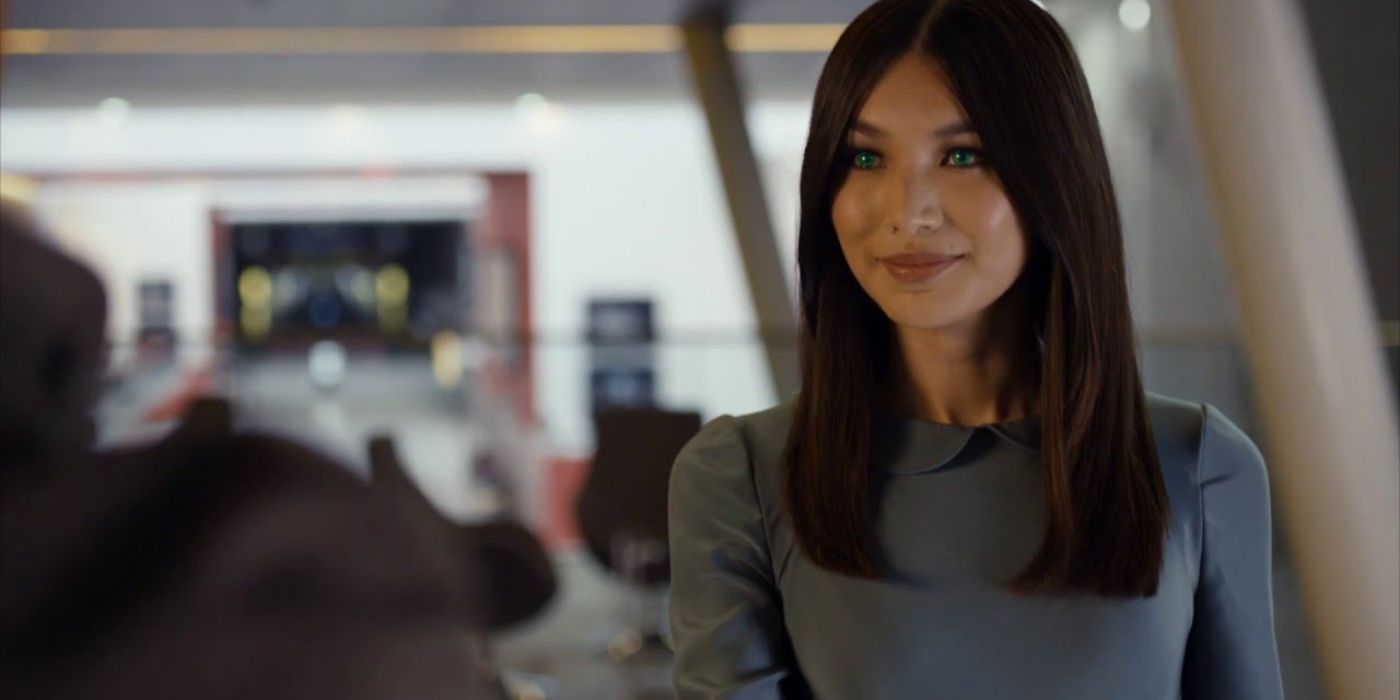 Gemma Chan looking at something in Humans