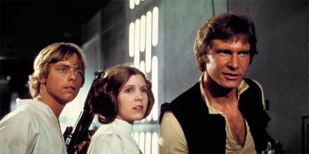 Han, Luke, and Leia aboard the Death Star.