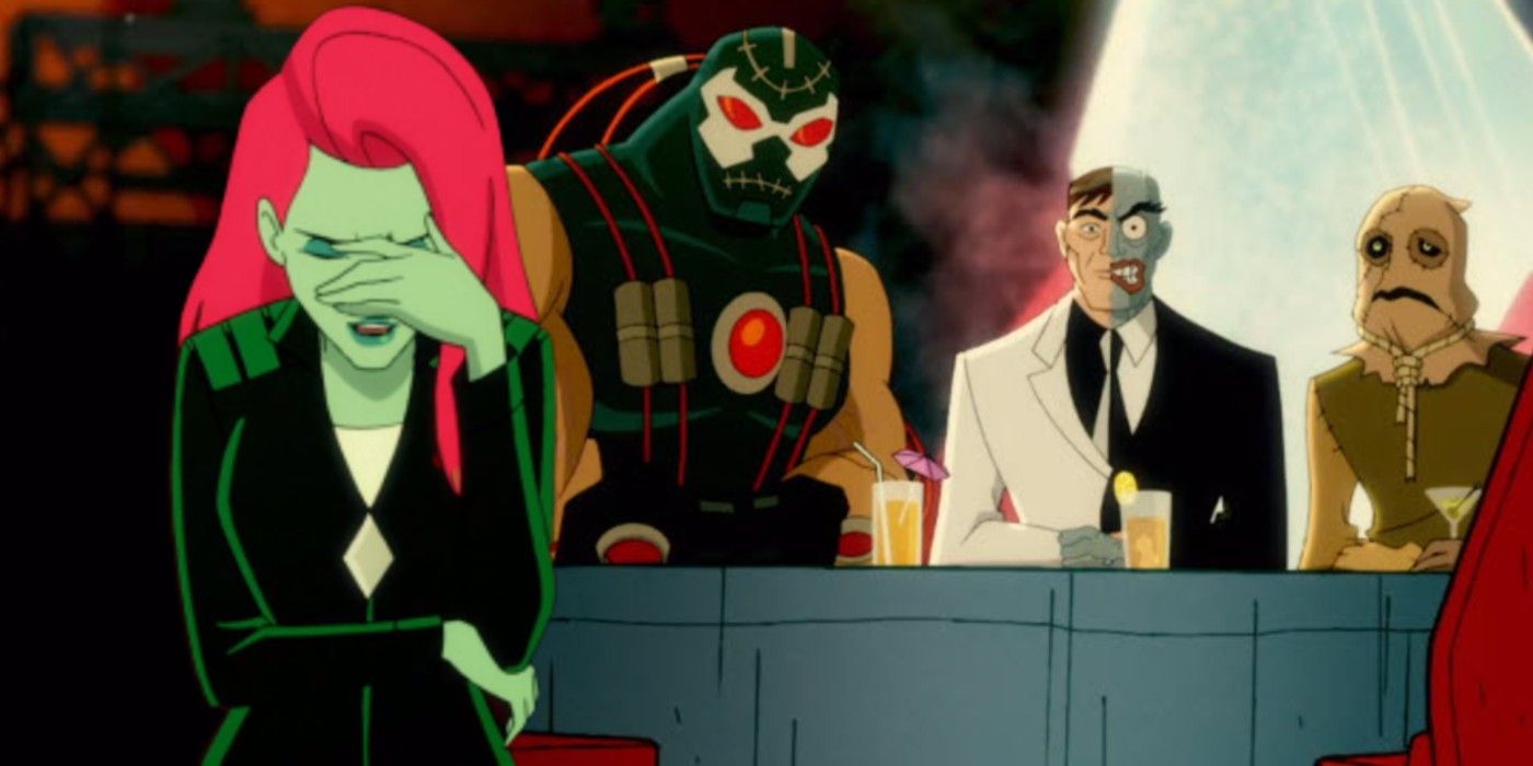 Poison Ivy, Bane, Two-Face, and Scarecrow in Harley Quinn
