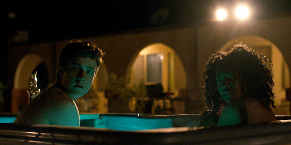 Evan and Zoe in a hot tub in Head Count