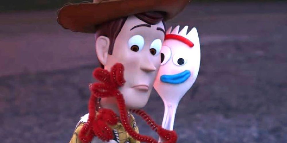 Forky and Woody have a moment in Toy Story 4