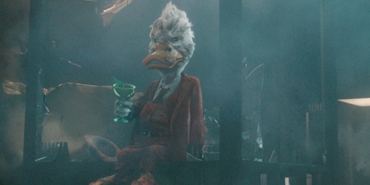 Howard the Duck as first seen in the MCU universe, holding a cocktail
