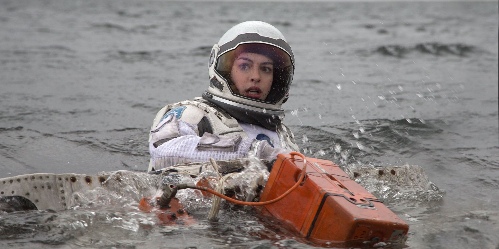 Brandt scared in the water planet in Interstellar.