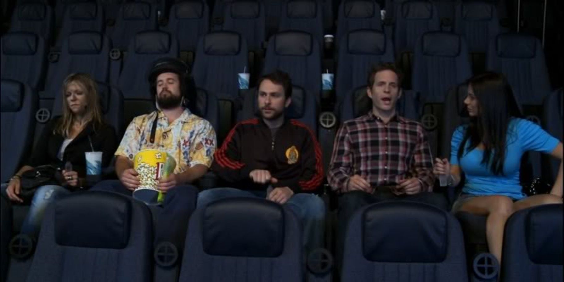 The gang sit in a movie theatre alone in It’s Always Sunny In Philidelphia