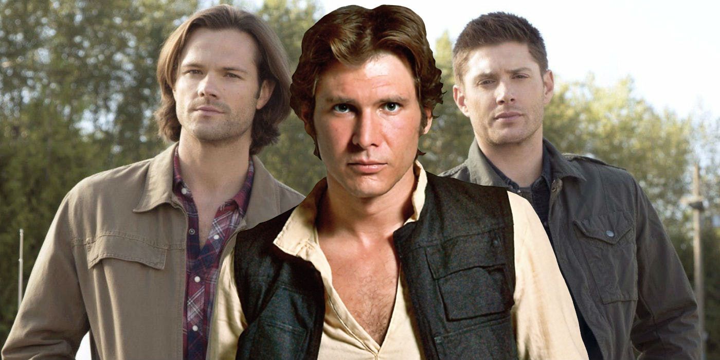 Jared Padalecki as Sam Winchester and Jensen Ackles as Dean in Supernatural, Harrison Ford as Han Solo in Star Wars