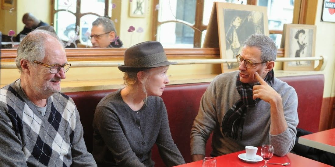 Morgan having coffee with Meg and Nick in Le Week-End