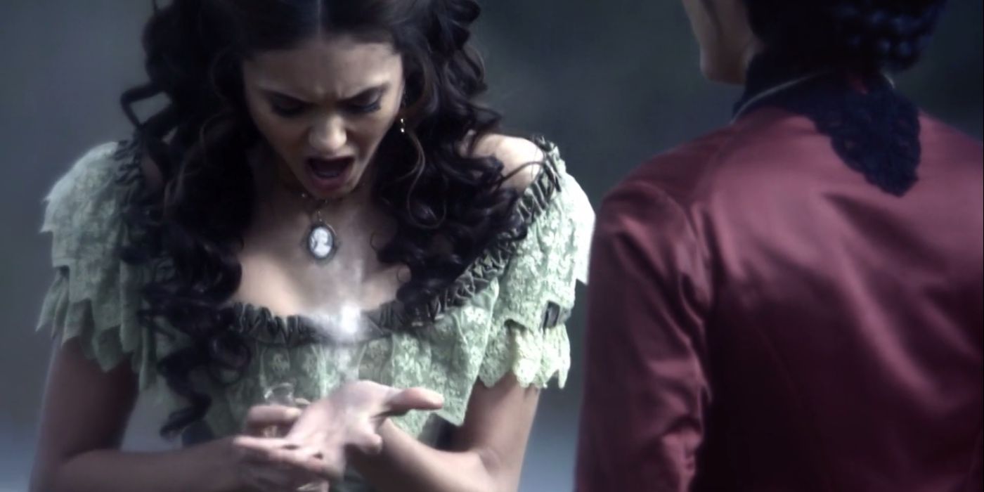 Katherine Pierce in pain during a flashback on The Vampire Diaries