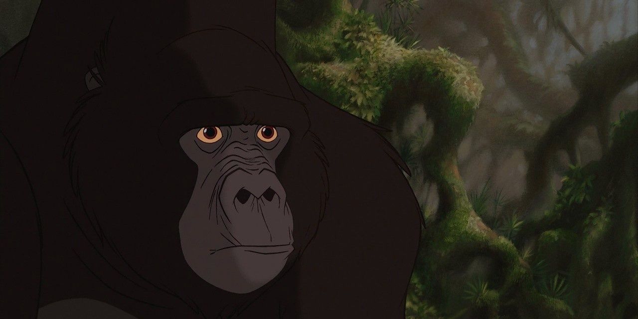 Kerchak looking off screen in the jungle on Tarzan