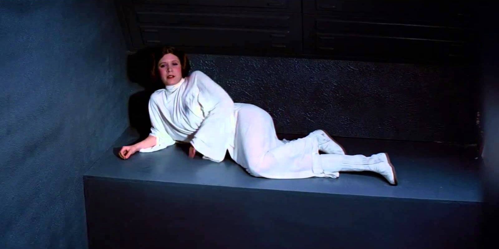 Princess Leia Organa in her cell before getting rescued by uke Skywalker in A New Hope
