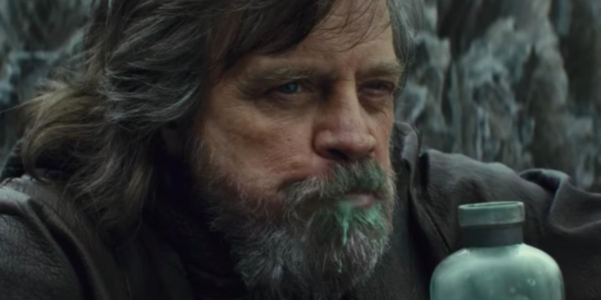 Luke drinks green alien milk in The Last Jedi