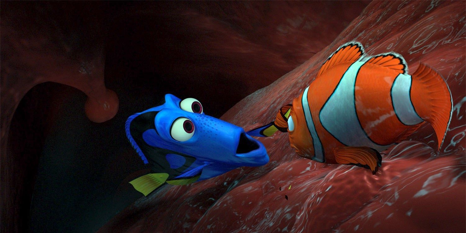 Marlin and Dory inside of a whale in Finding Nemo