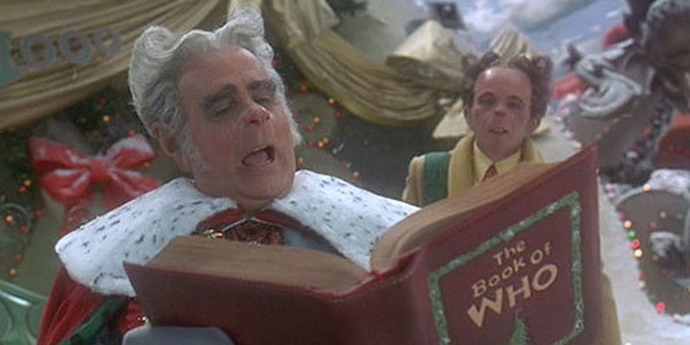 The Mayor from the Grinch reading the book of Who