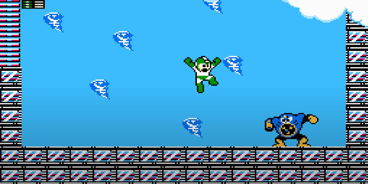 A shot of Mega Man fighting Air Man in Mega Man 2