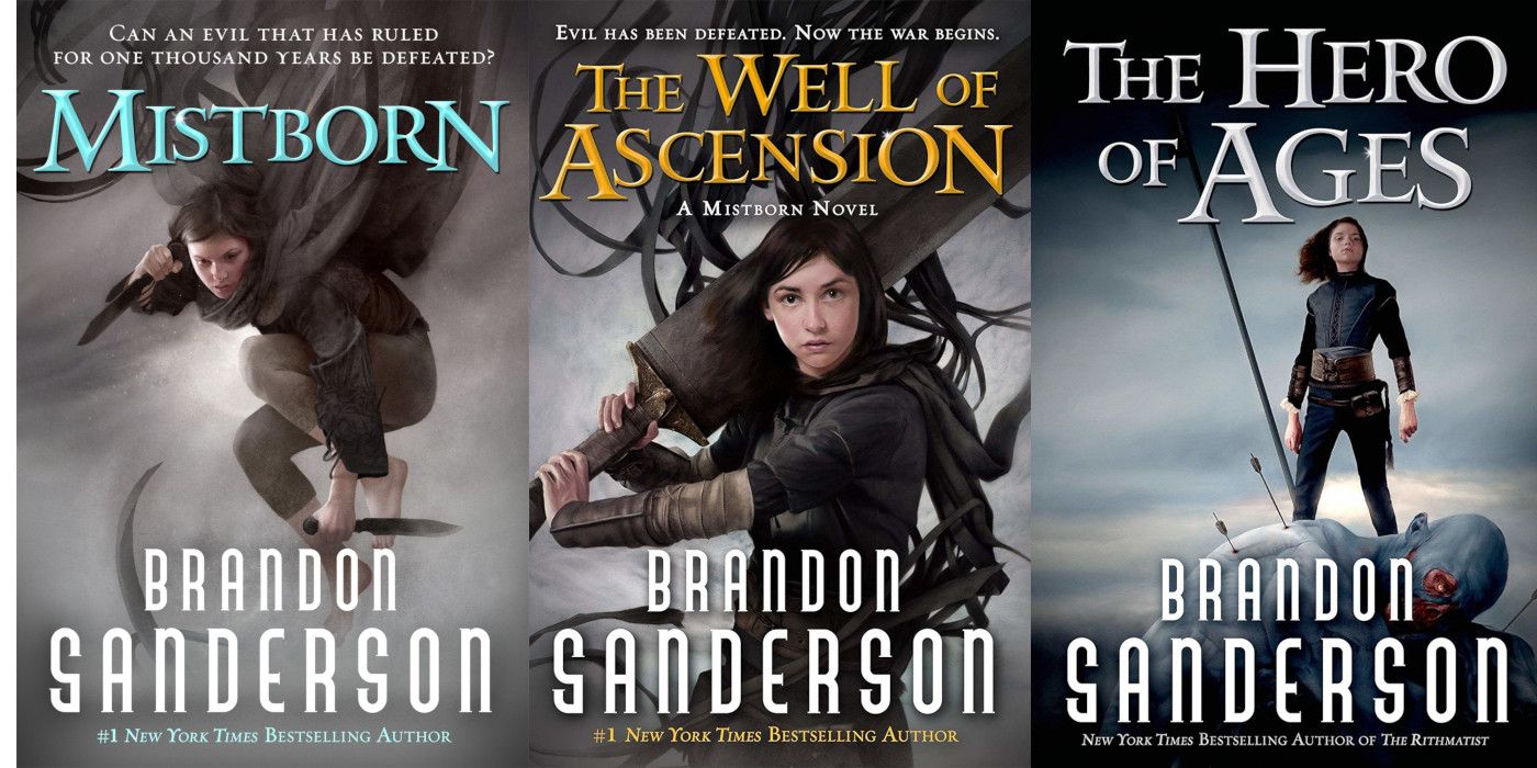 As capas dos três primeiros livros Mistborn