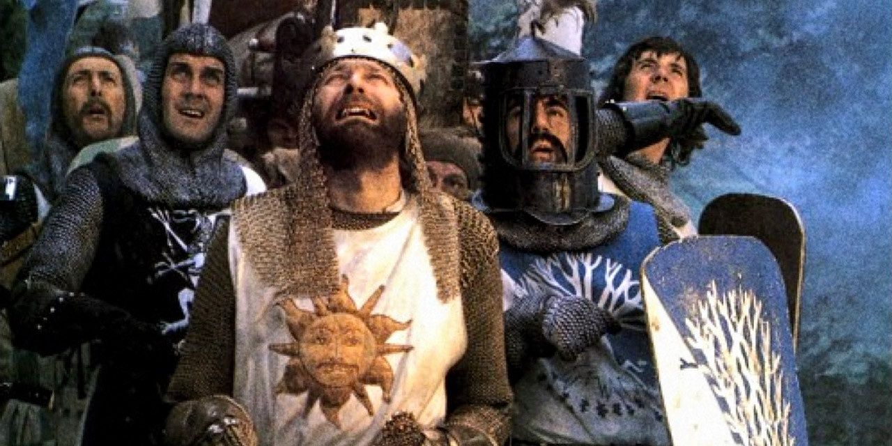 The main characters crying together in Monty Python and the Holy Grail
