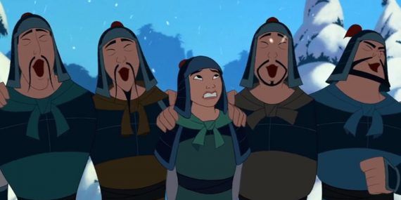 Mulan and the soldiers singing A Girl Worth Fighting For