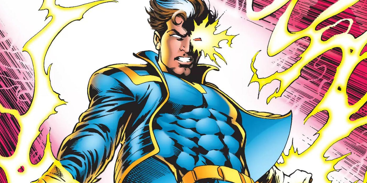 Nate Grey uses his powers while flying in a Marvel comic.