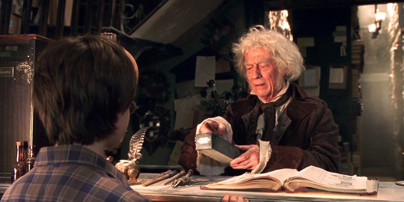 Ollivander prepares Harry's wand in Harry Potter