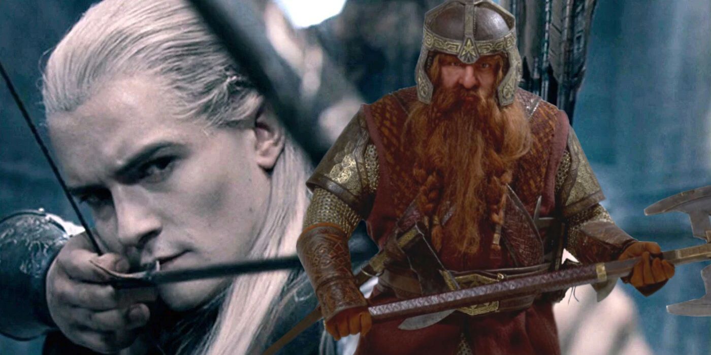 Orlando Bloom as Legolas and John Rhys-Davies as Gimli in The Lord Of The Rings