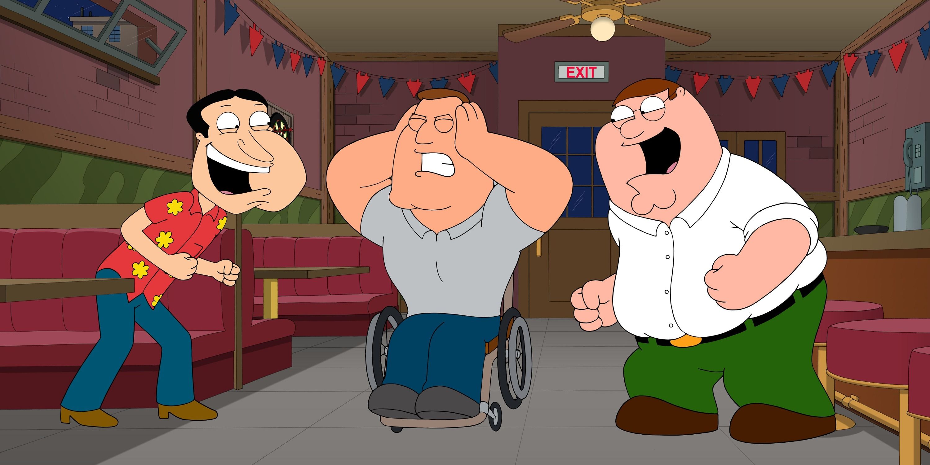 Peter, Joe, and Quagmire in Family Guy