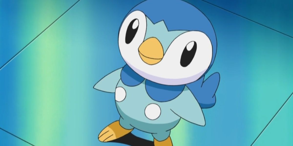 Dawn's Piplup looking up in the Pokemon anime