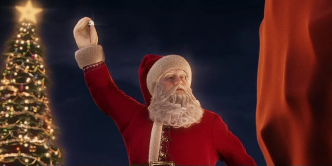 Santa holds up his sleigh bell in The Polar Express