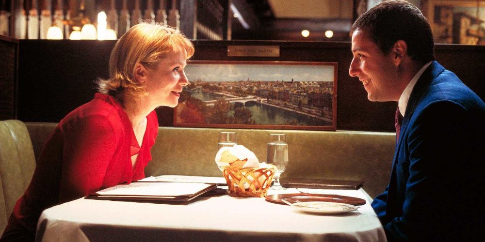Lina and Barry have dinner together at a restaurant in Punch Drunk Love