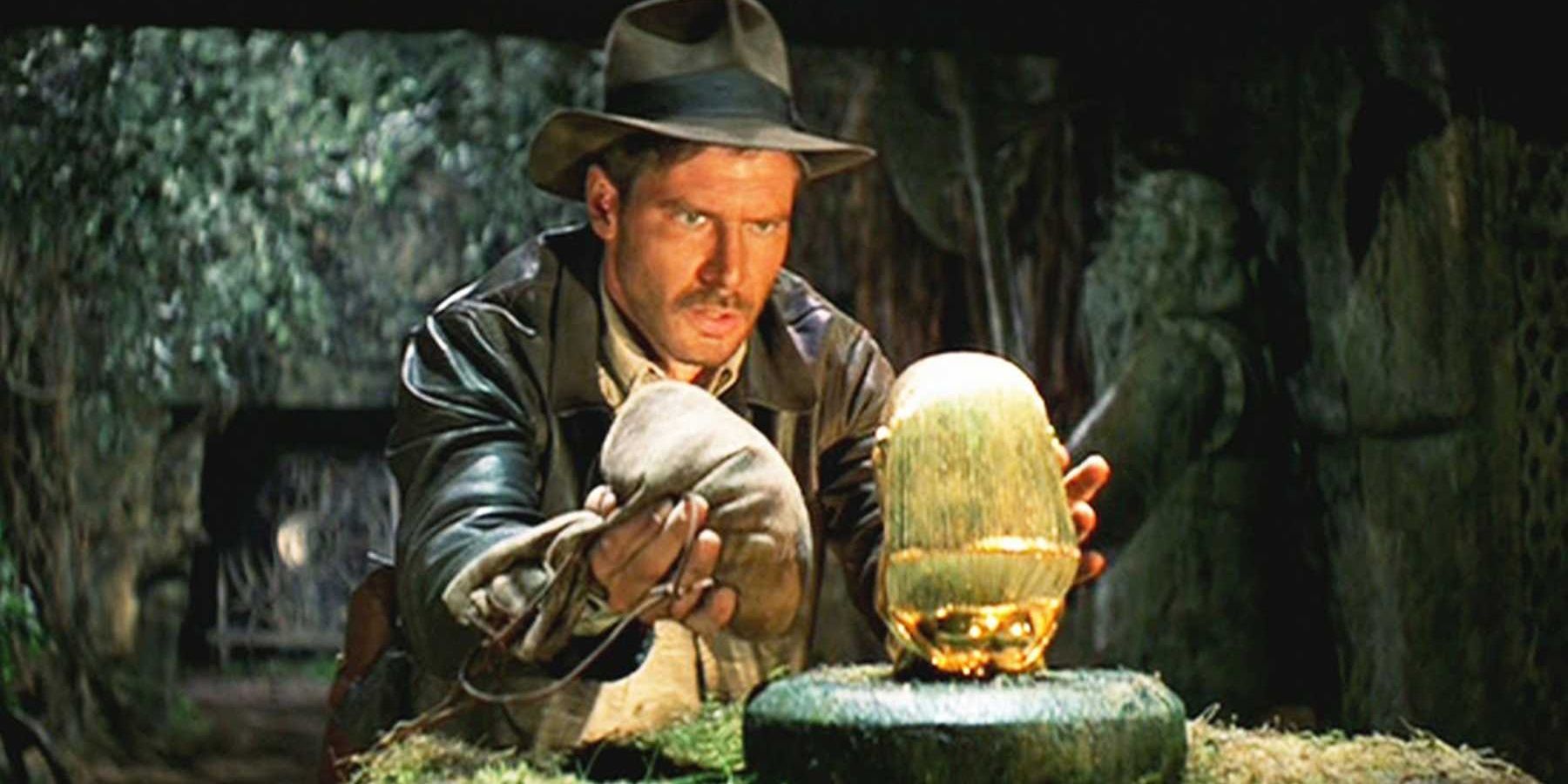 Indiana Jones prepares to replace the golden idol in Raiders of the Lost Ark