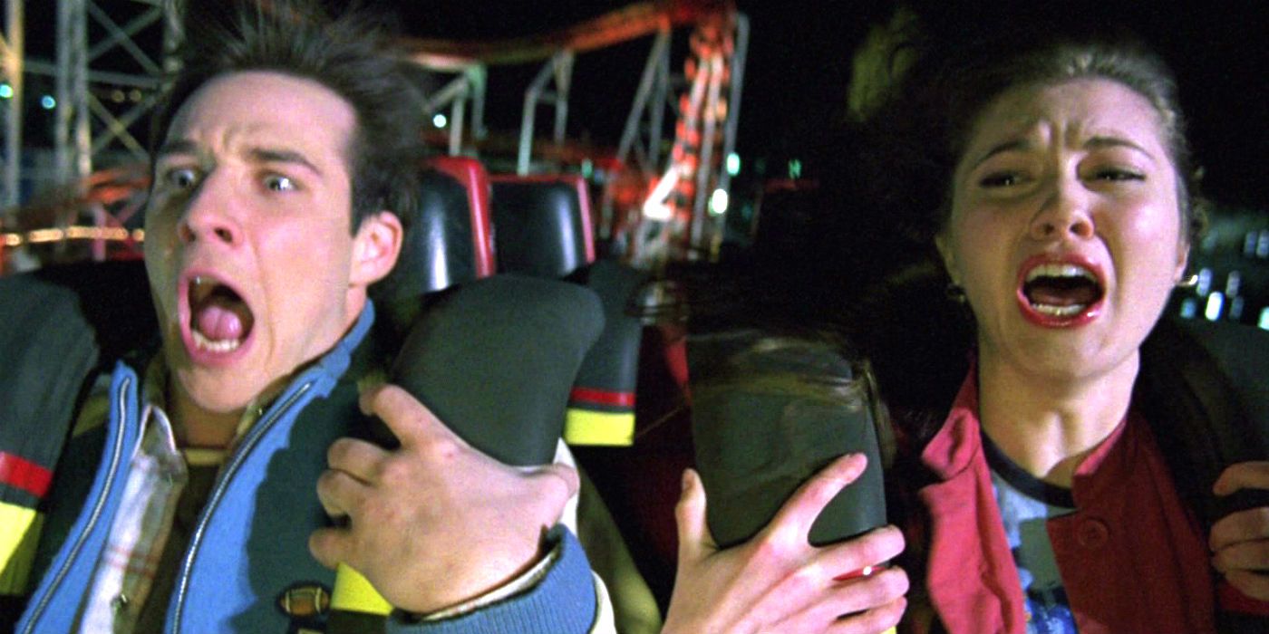 Wendy and Kevin screaming in a rollecoaster in Final Destination 3