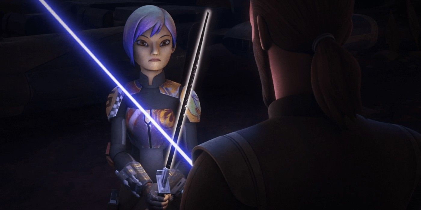 Kanan trains Sabine to use the Darksaber in Star Wars Rebels