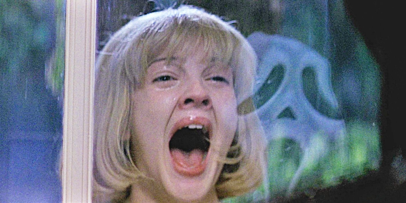 Drew Barrymore sees Ghostface in Scream. 