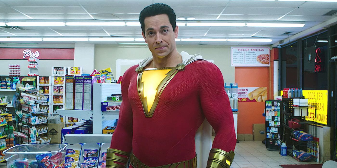 Shazam! stands in a supermarket from Shazam!