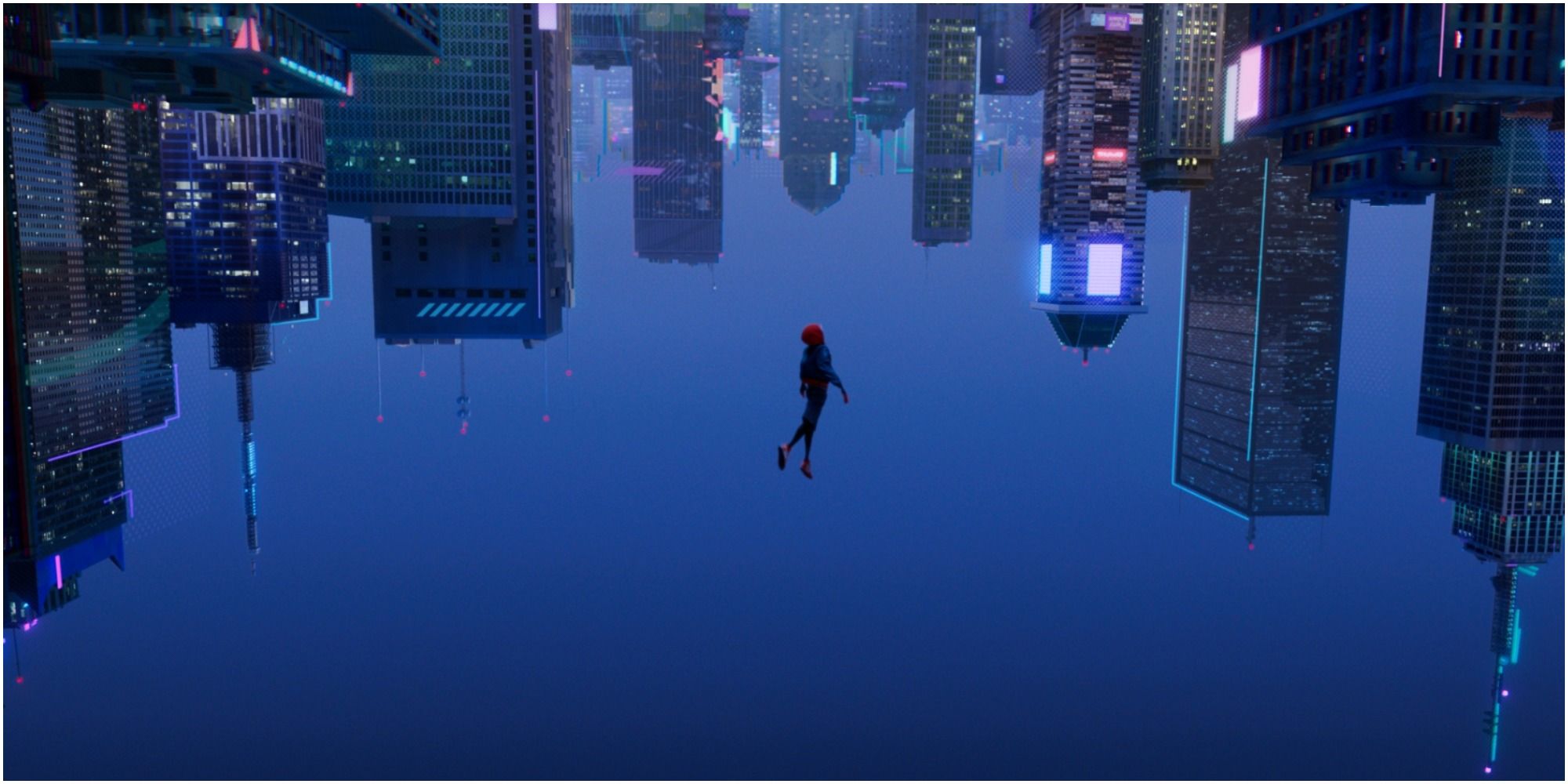 Miles Morales leaping from a building in Into The Spider-Verse