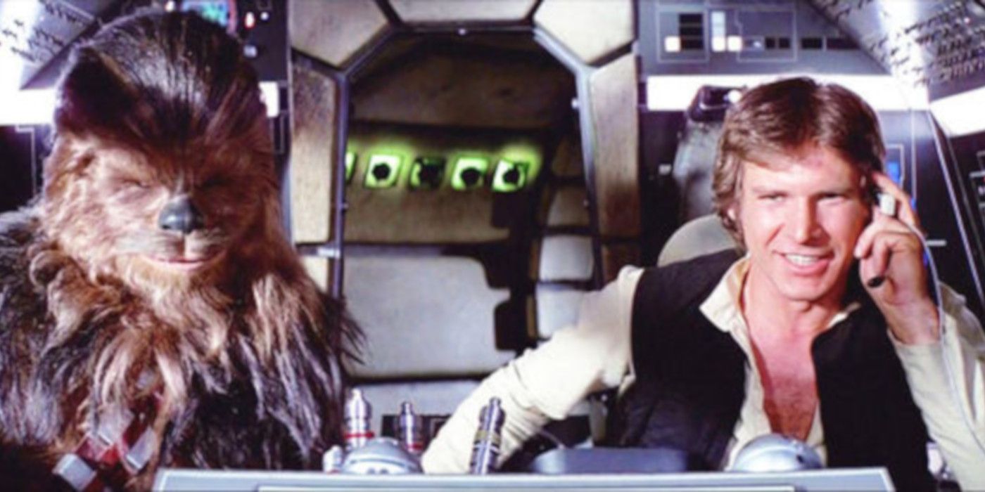 Chewbacca e Han Solo na Millennium Falcon em Star Wars Uma Nova Esperança 