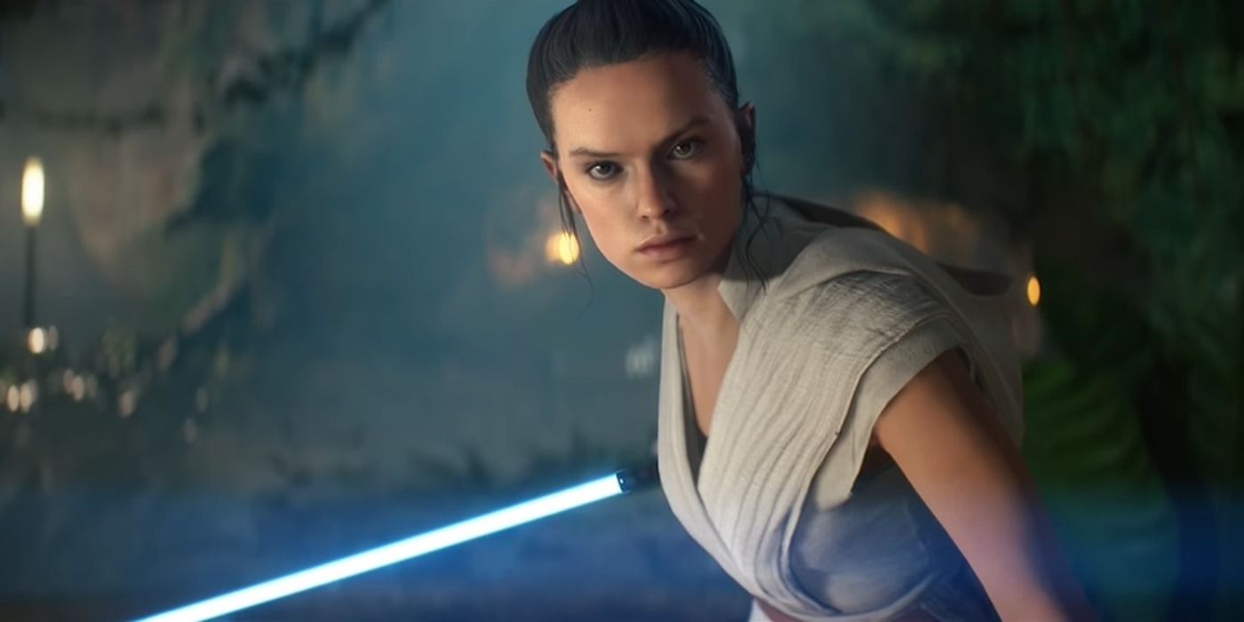 Star Wars Battlefront 2 Rise of Skywalker Cover with Rey holding her lightsaber