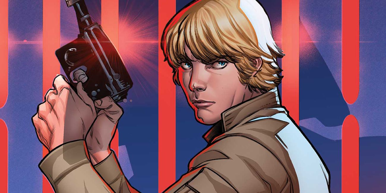 Luke Skywalker holding a blaster in the Star Wars Comic Cover
