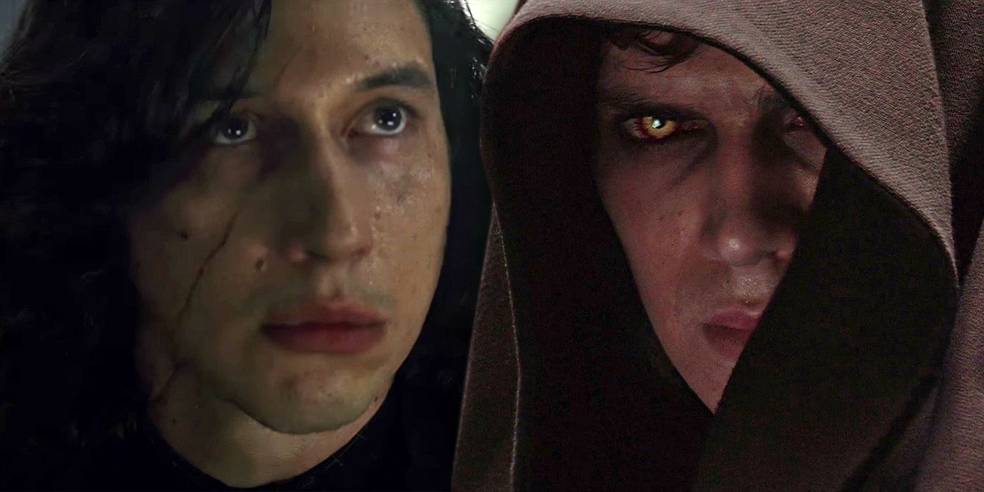  Kylo Ren from the Sequel Trilogy and Anakin Skywalker turning into Darth Vader in the Prequel Trilogy