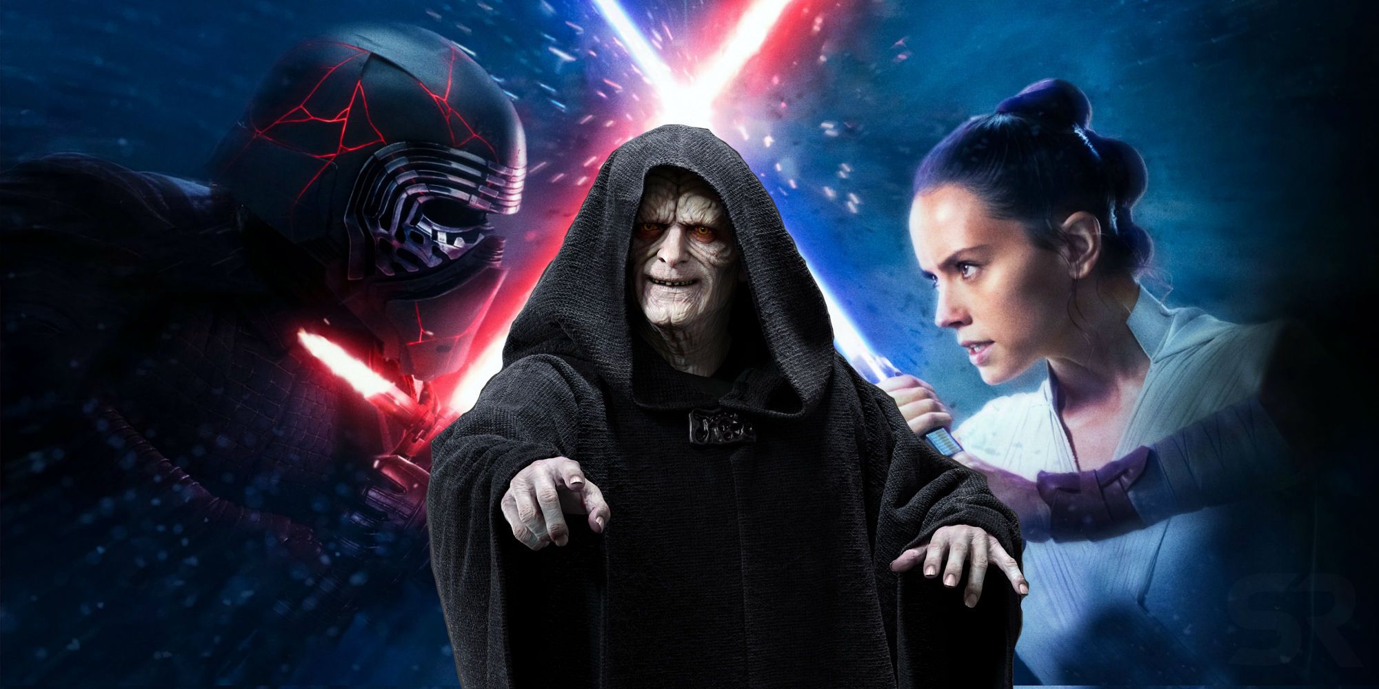 Kylo Ren, el Emperador Palpatine y Rey en Star Wars: The Rise of Skywalker.