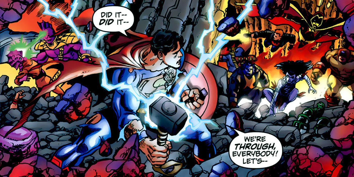 Superman Holding Mjolnir in Comic