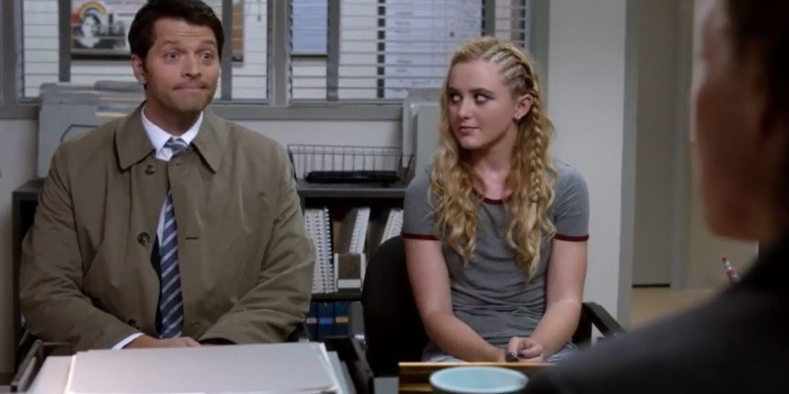 castiel and claire sit side by side at an office
