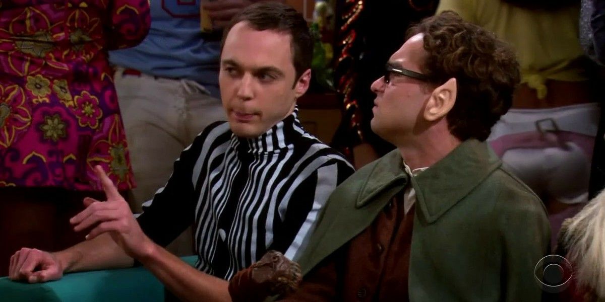 Sheldon dressed as the Doppler Effect and Leonard as Frodo in The Big Bang Theory