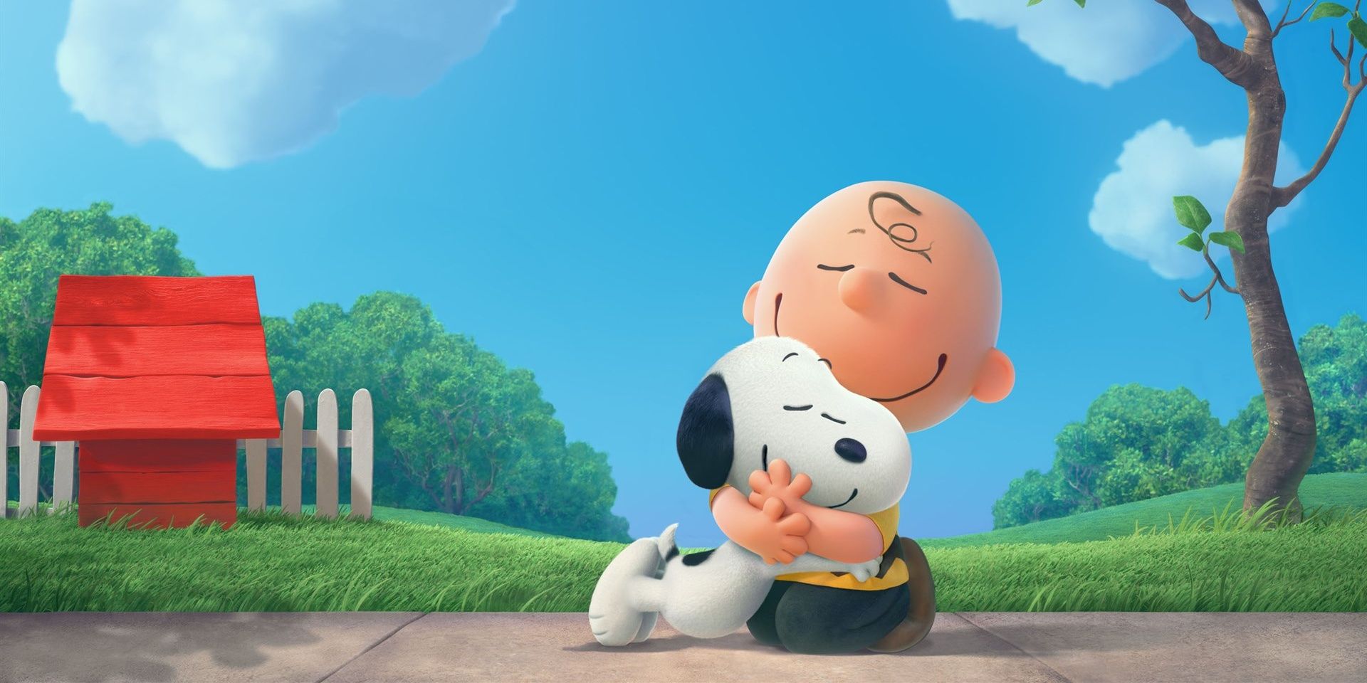 Charlie Brown hugs Snoopy in The Peanuts Movie