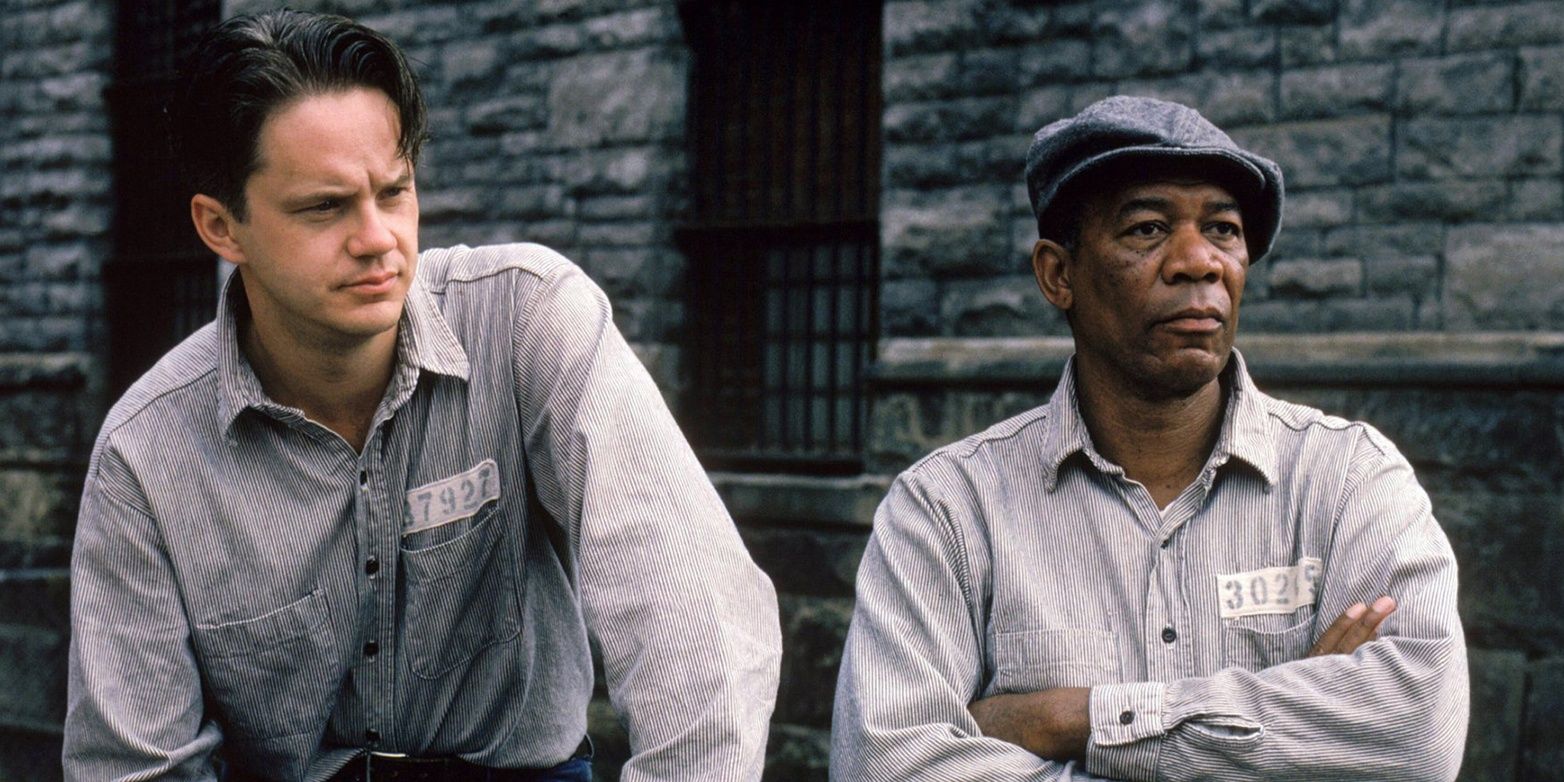 Andy and Ellis looking in the same direction in The Shawshank Redemption