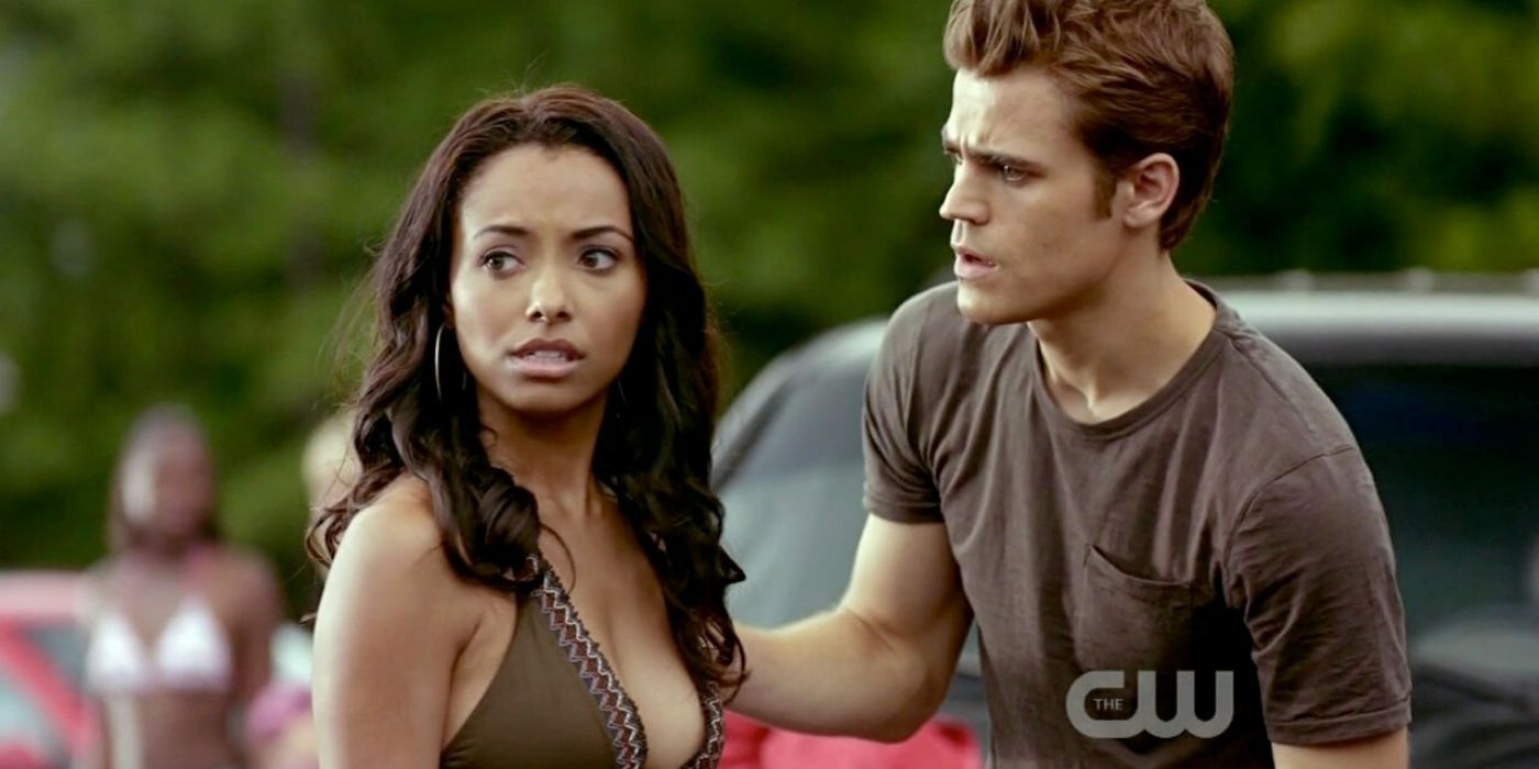 An image of Bonnie and Stefan standing together in The Vampire Diaries